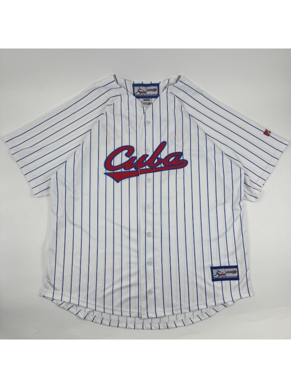 Batos Daring Cuba National Team Baseball Jersey Mens Size XL White Blue Striped
